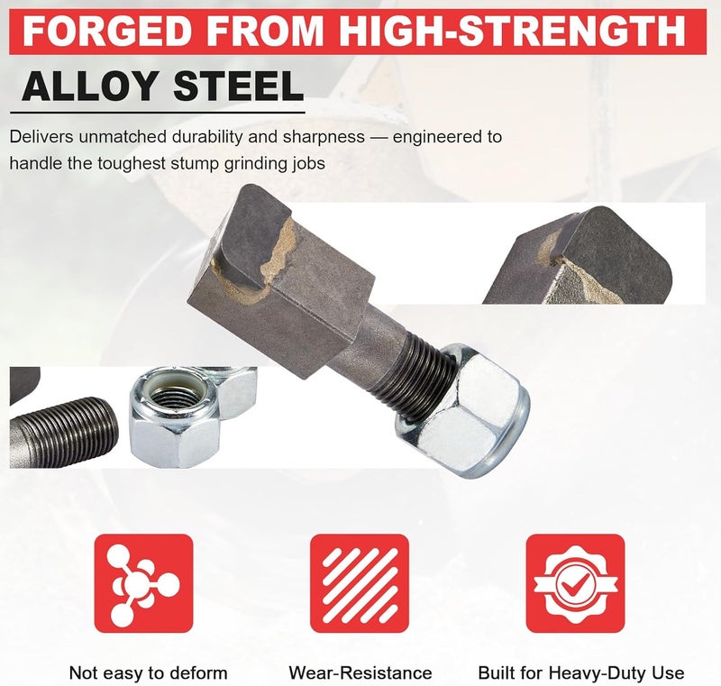 CarBole 2 Pack Stump Grinder Teeth Fit Woodland Mills SC50 Stump Grinder Tooth Parts for Cutting Tree Stub, Carbide Tips with 5/8" Nuts, 2-7/8"L x 3/4"W - Image 4